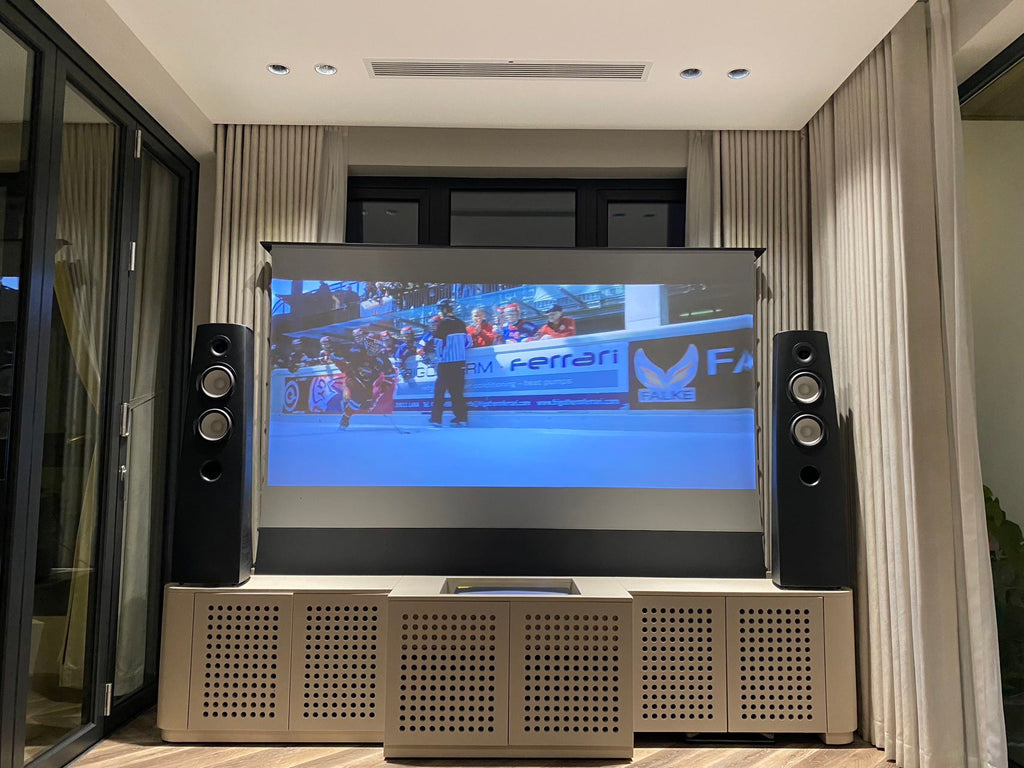 72-150 inch floor rising projector screen.
