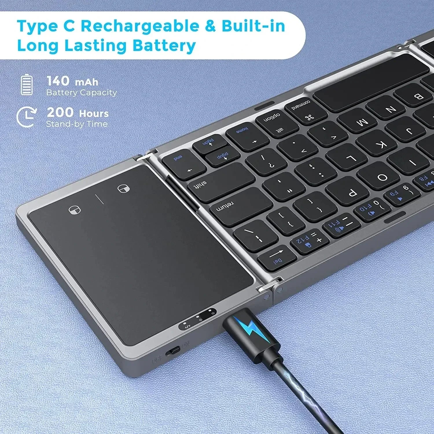 Foldable, Wireless Keyboard with Touchpad, 3-Folding Mini Dual Bluetooth Keyboard for Windows, Android, iOS, iPad and Phone.
