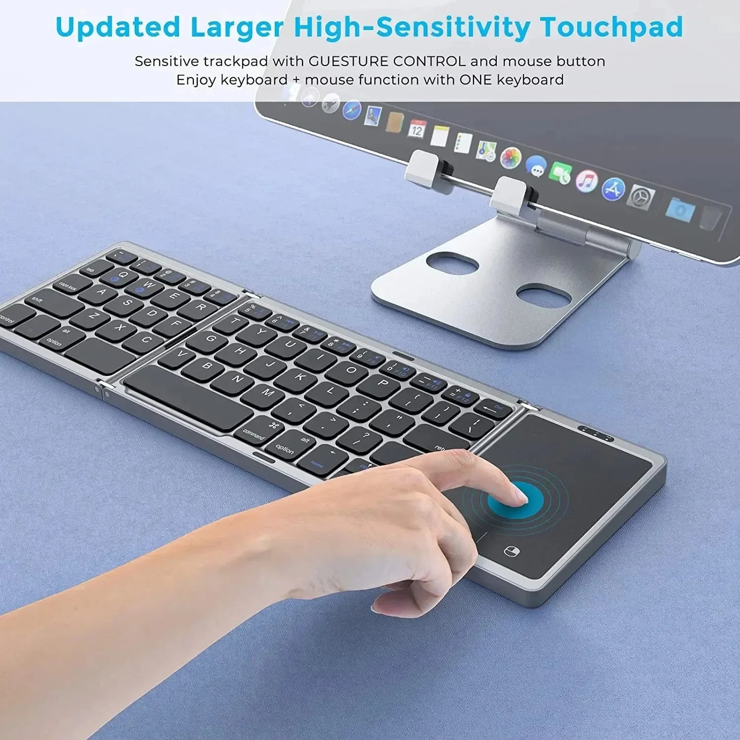 Foldable, Wireless Keyboard with Touchpad, 3-Folding Mini Dual Bluetooth Keyboard for Windows, Android, iOS, iPad and Phone.
