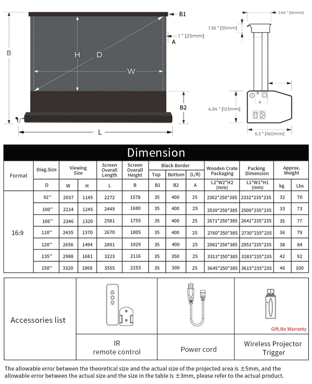 72-150 inch floor rising projector screen.