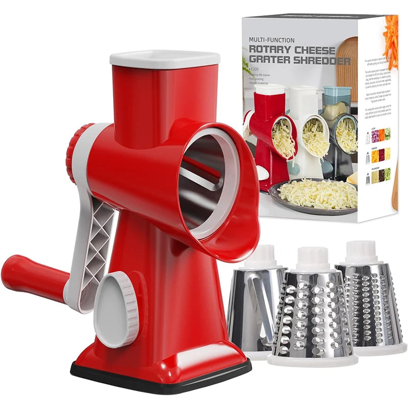 3 in 1 Rotary Cheese Grater, Versatile Manual Vegetable Slicer.