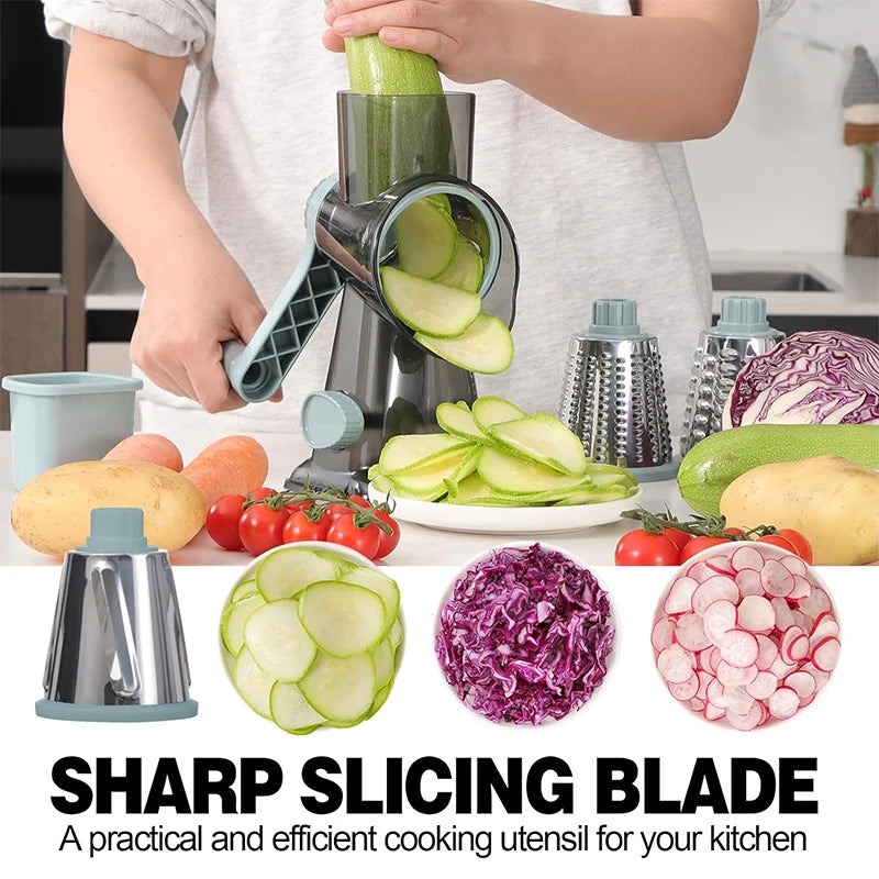 3 in 1 Rotary Cheese Grater, Versatile Manual Vegetable Slicer.