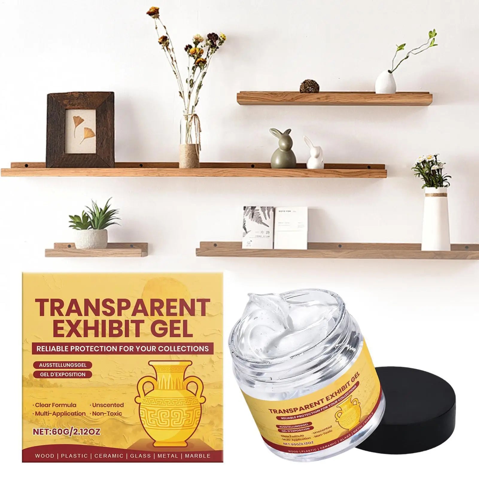 Clear Removable Adhesive Glue Museum Wax for Antiques Glass and household items.