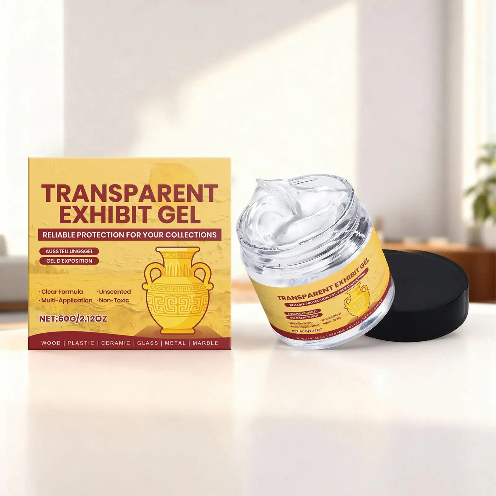 Clear Removable Adhesive Glue Museum Wax for Antiques Glass and household items.
