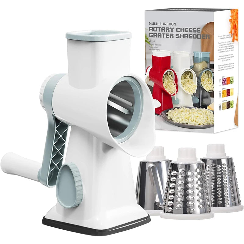 3 in 1 Rotary Cheese Grater, Versatile Manual Vegetable Slicer.