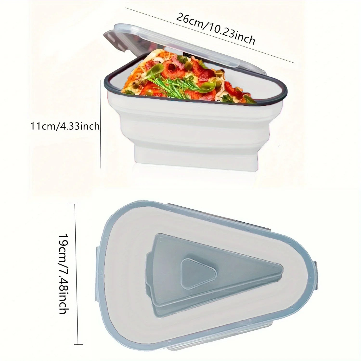 Reusable, Collapsible silicone pizza storage container.