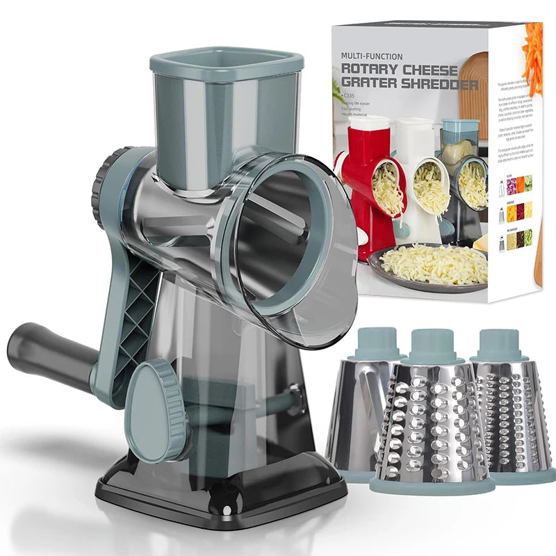 3 in 1 Rotary Cheese Grater, Versatile Manual Vegetable Slicer.