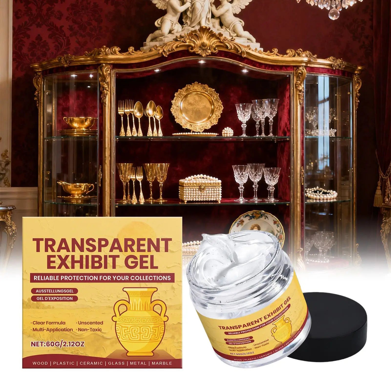 Clear Removable Adhesive Glue Museum Wax for Antiques Glass and household items.