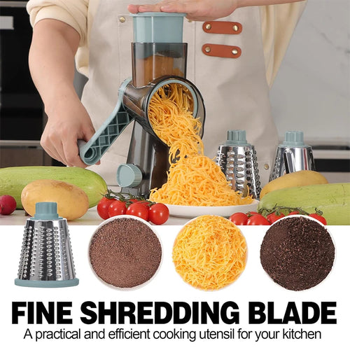 3 in 1 Rotary Cheese Grater, Versatile Manual Vegetable Slicer.