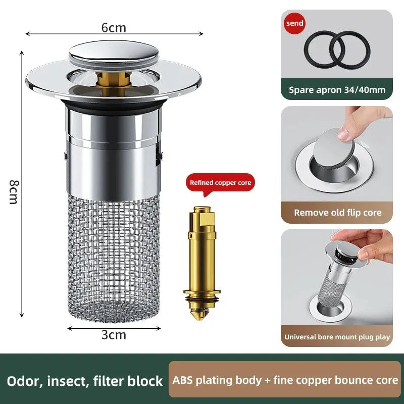 Sink Strainer, Stainless Steel Filter Bouncing Core.